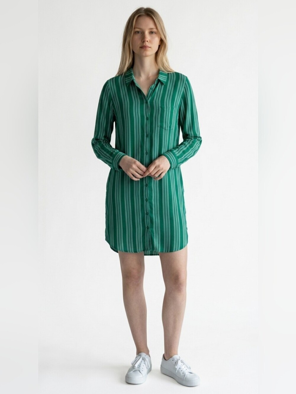 Mauve Green Striped Button-Front Shirt Dress - Unbranded